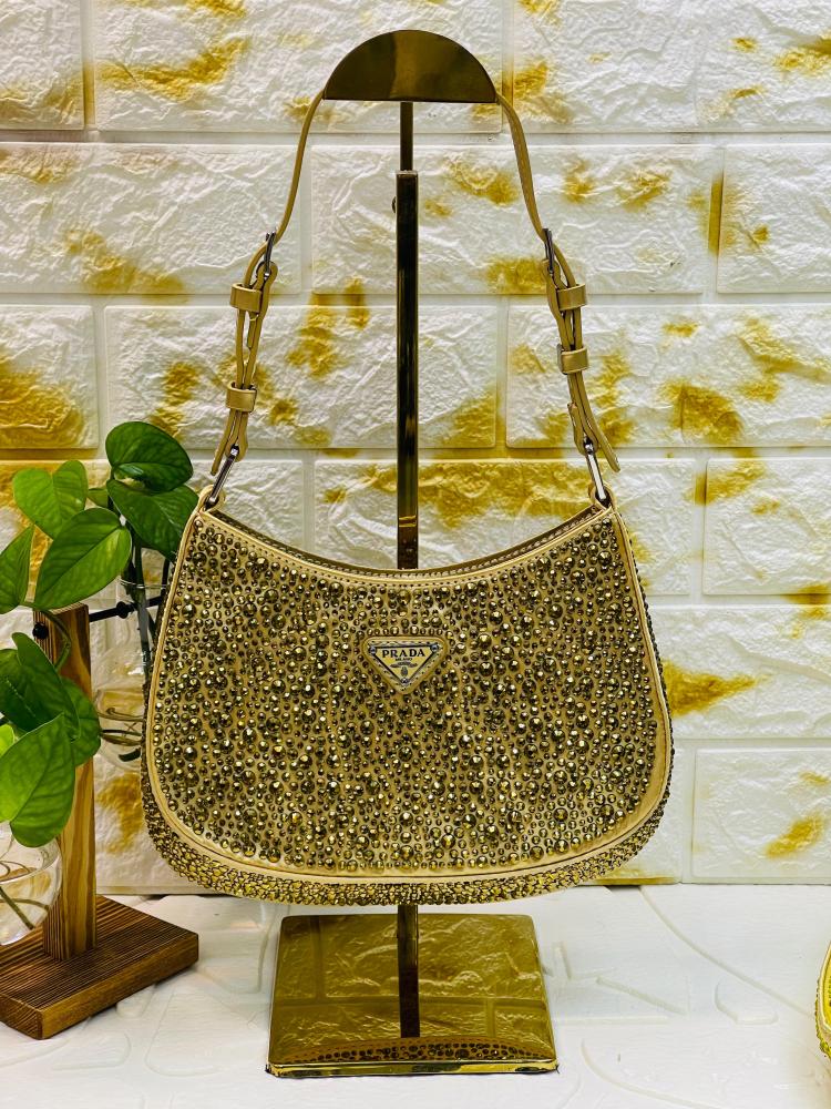 Prada Women's Rhinestone Shoulder Bag in Bronze Luxury