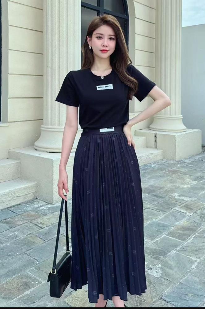 Miu Miu casual skirt set with black T-shirt
