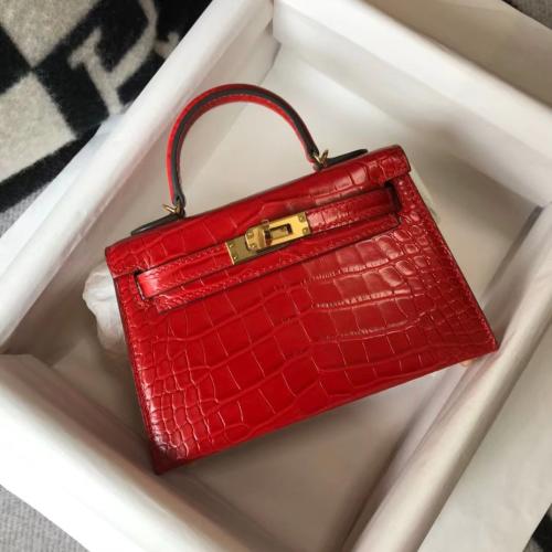 Hermes Mini Kelly Crocodile Red Women's Bag E-SEVEN STORE