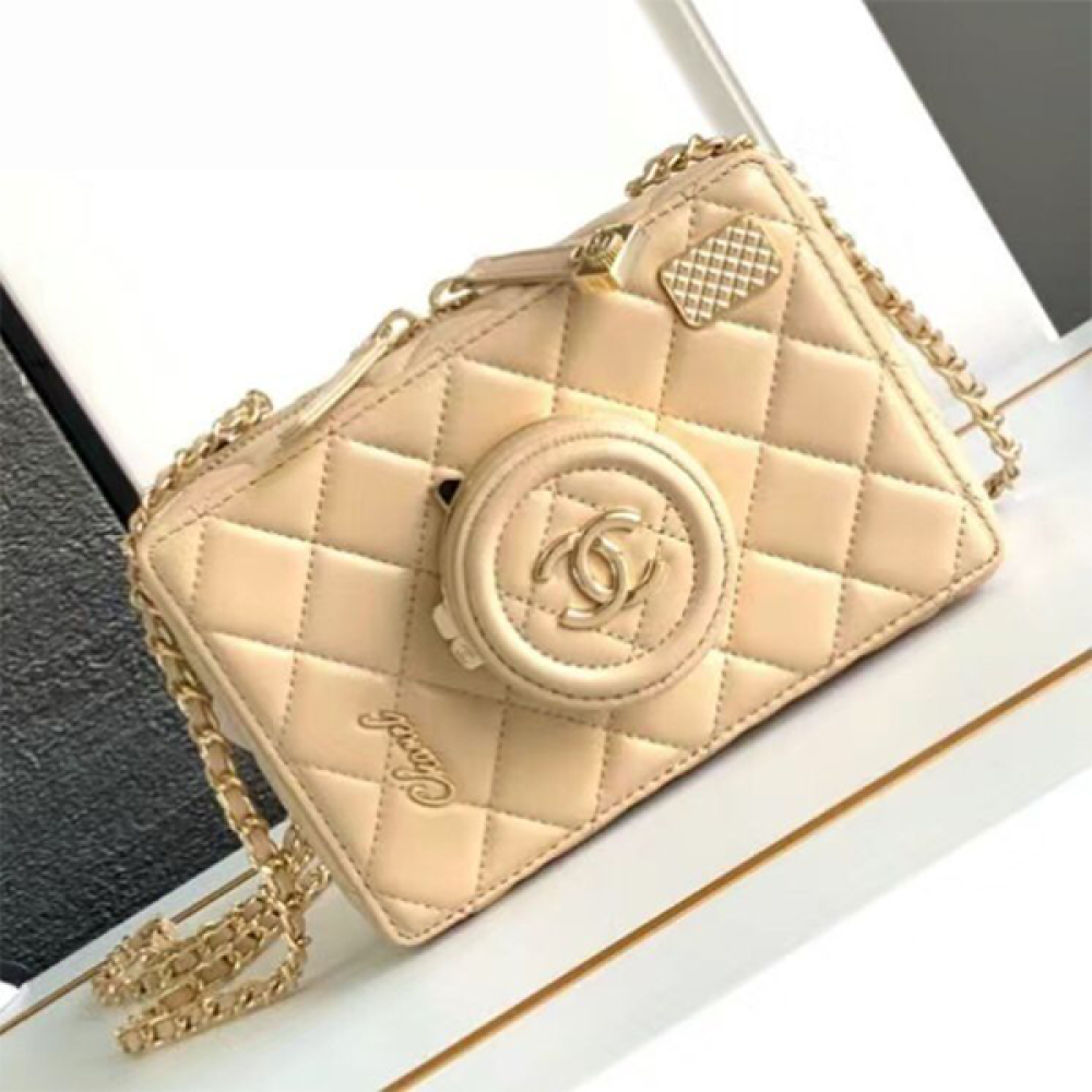 Chanel Mini Bag 19cm Camera Bag Beige and Gold
