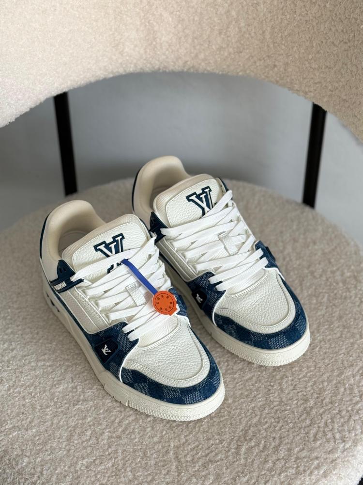 LV Trainer Men's Denim Blue with White Leather Sneakers