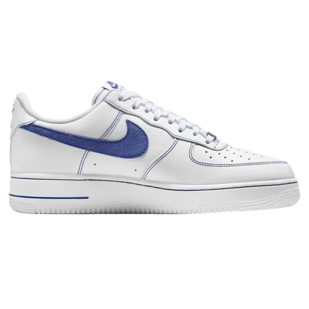 Nike Air Force 1 Low White Leather Sneakers with Blue Logo