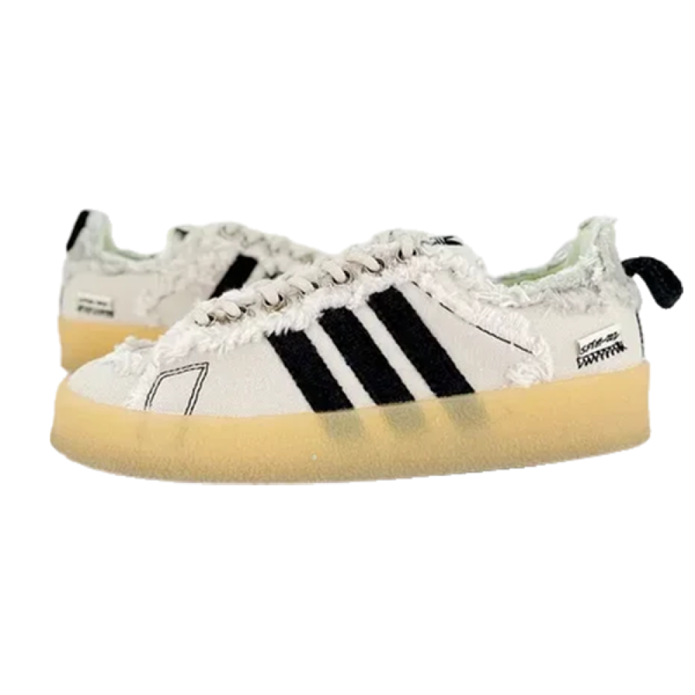 Adidas Campus Flat Unisex Shoes, White with Black Stripes