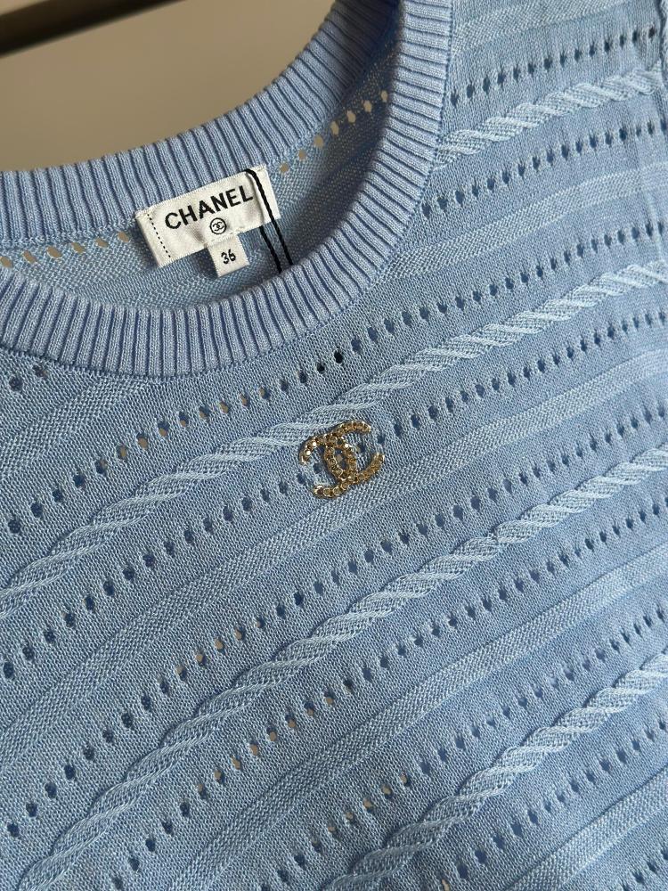 Chanel Women's Crew Neck T-Shirt with Hollow Out Pattern