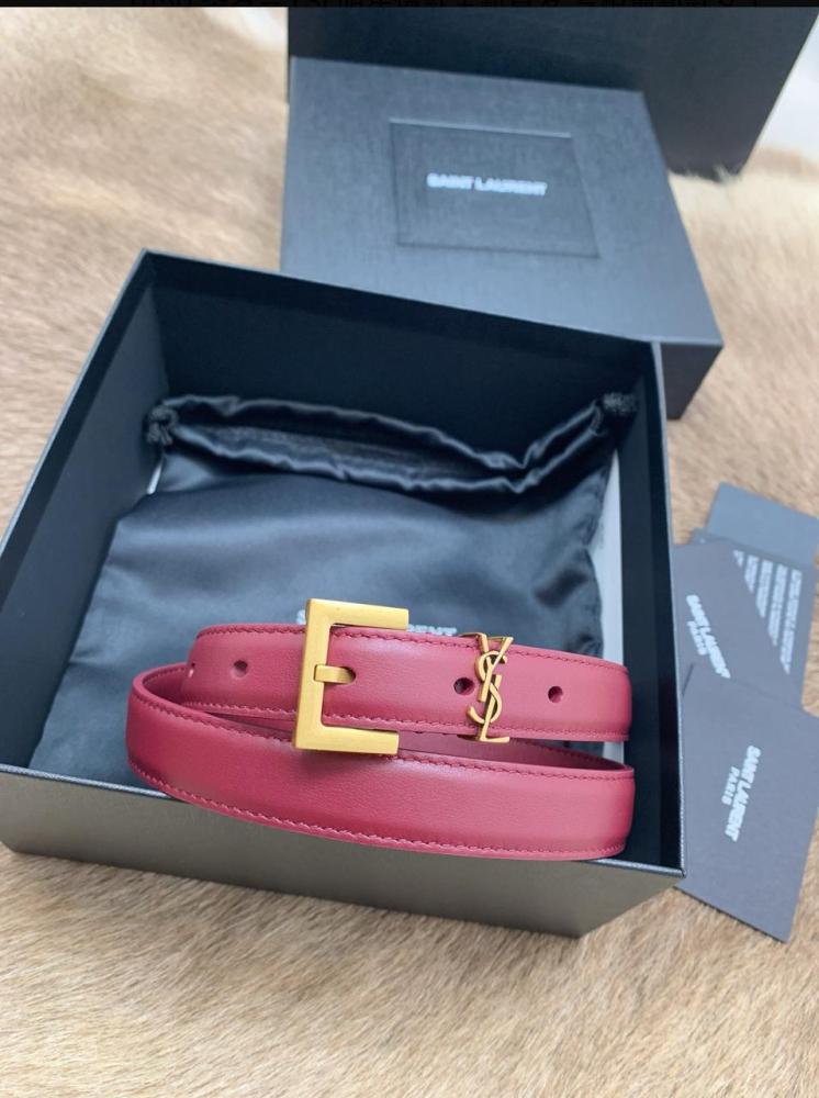 Saint Laurent Luxury Leather Belt for Women in Burgundy with