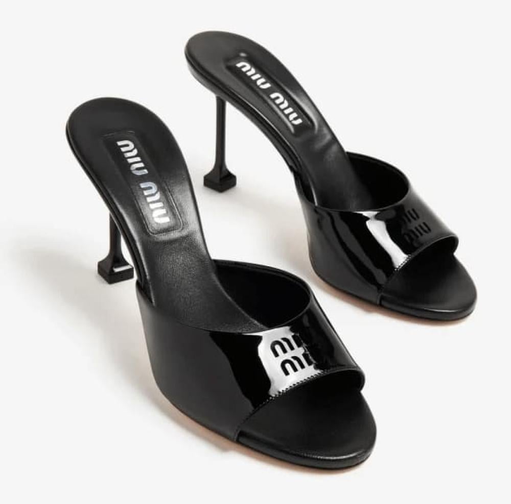 Miu Miu Women's Black Shiny Leather Strapless Sandal - E-SEVEN STORE