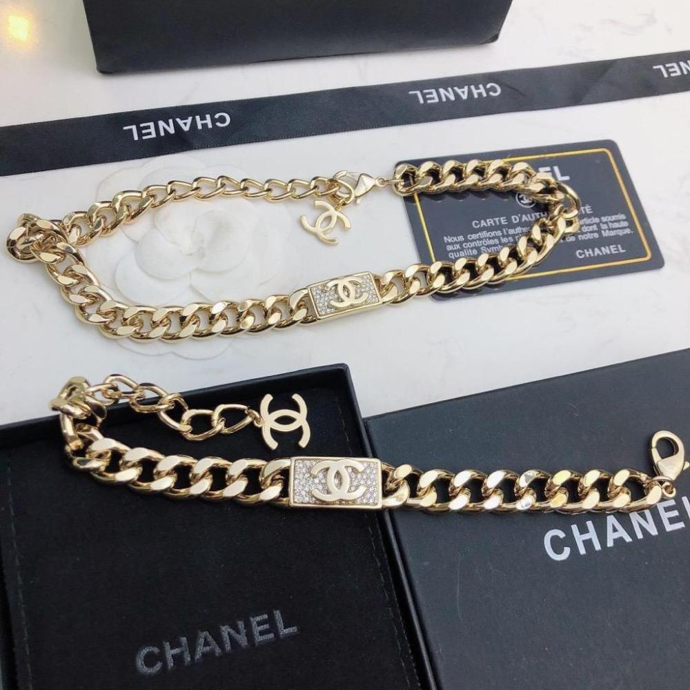 Chanel Luxury Gold Tone Necklace and Bracelet Chain for Women