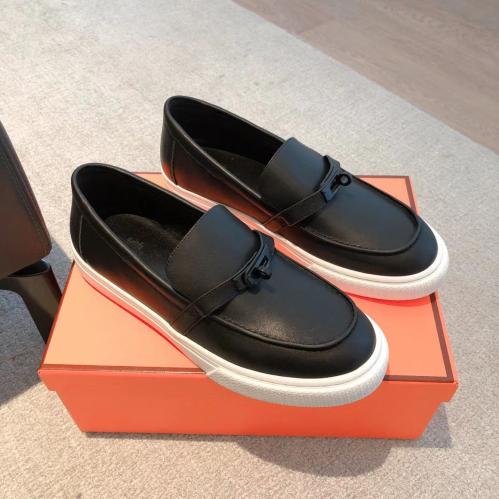 Hermes Men's Black Flat Slip-On Shoes - E-SEVEN STORE