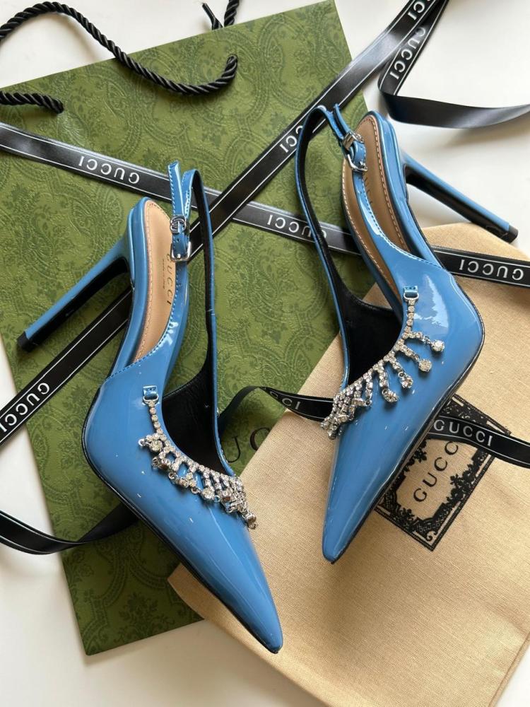 Gucci blue rhinestone high heel sandals