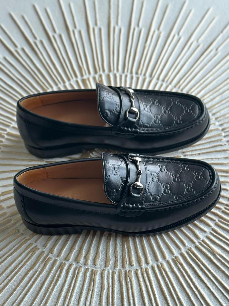 Gucci Monogram GG Men's Leather Slip-On Shoes in Black - E