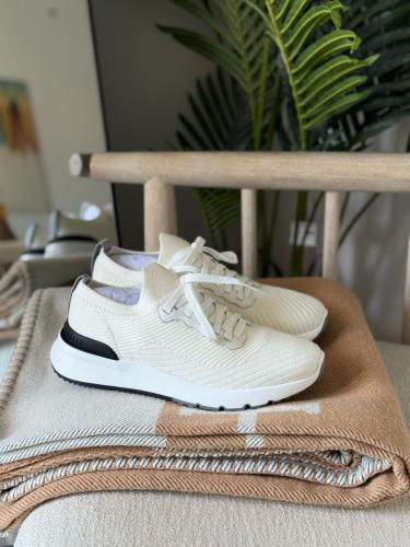 Brunello Cucinelli Men's White and Black Canvas Sneakers - E-SEVEN