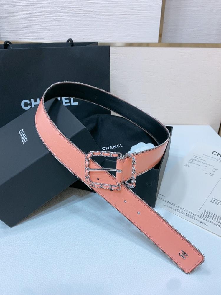A Chanel Women's Classic Leather Belt 4cm Pink Elegant - E