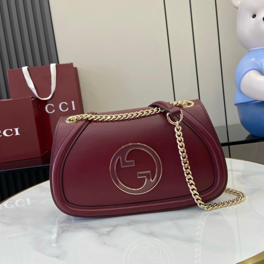 Gucci Blondie Burgundy Leather Bag with Gold Shoulder Chain