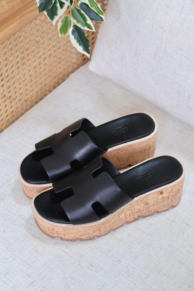 Hermes Eze 30 Chunky Cork Sandal in Black
