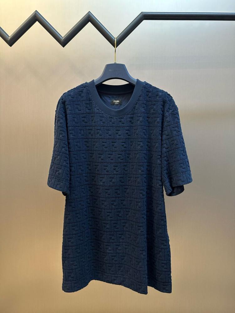 Fendi Men's Casual T-Shirt with Embossed FF Print, Navy