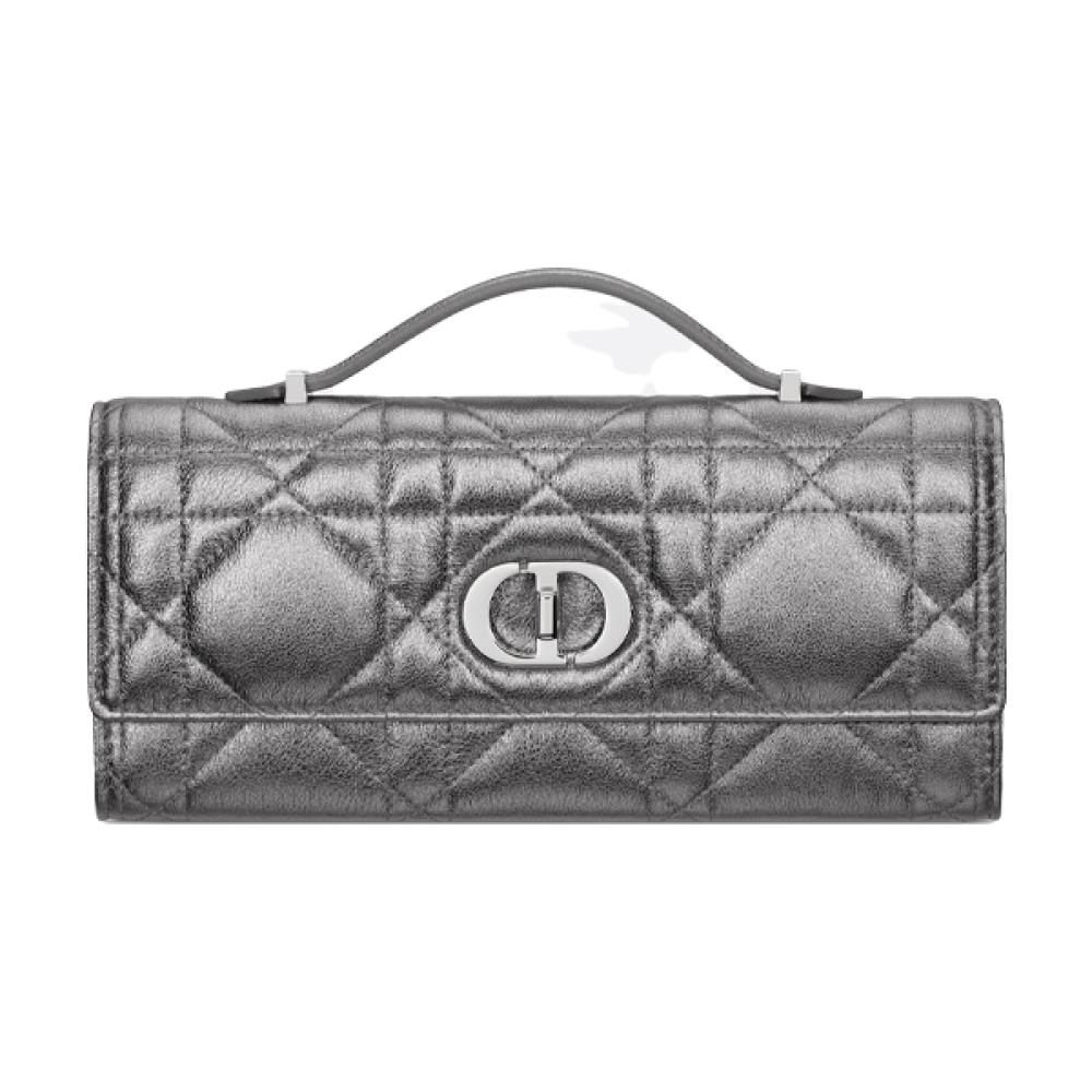 高価値セリー Dior 24cm Top Handle Clutch in Metallic Silver Leather - E ワンピース