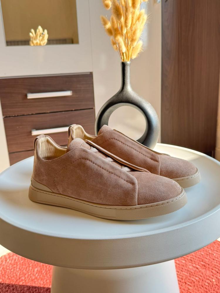 ^_^ Men's Zegna Slip-On Flat Shoes in Beige Suede - E-SEVEN STORE