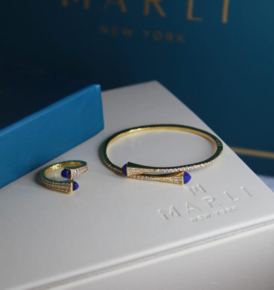 سوار وخاتم سهل الارتداء مارلي كليو دايموند سليب اون جولد نيفي