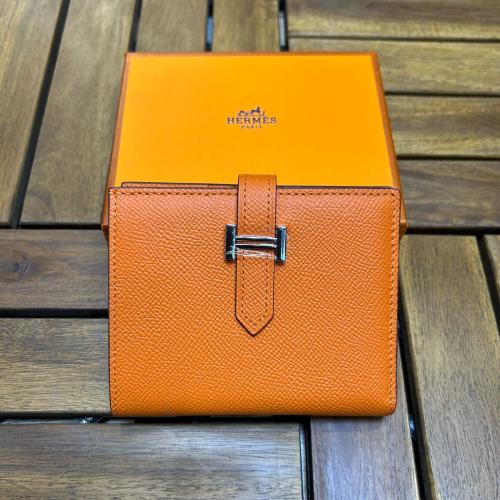 Hermes Epsom Orange H Logo Silver Luxury Leather Wallet | ESEVEN STORE