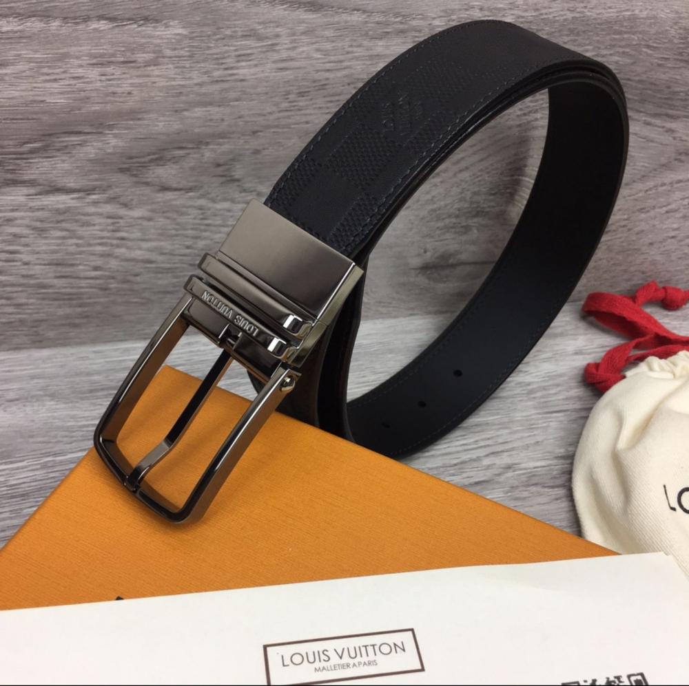 Louis Vuitton Men's Classic Black Belt with Silver Buckle