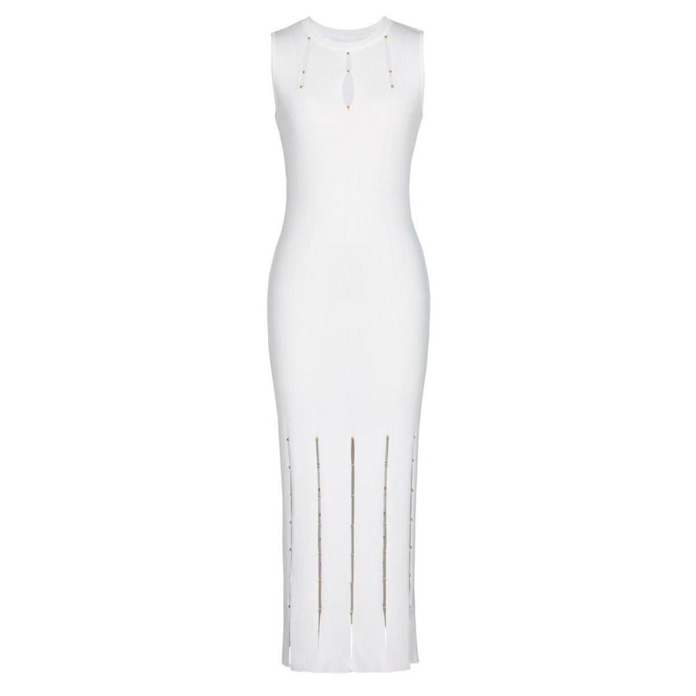 Sandro sleeveless maxi dress in white with a distinctive finish