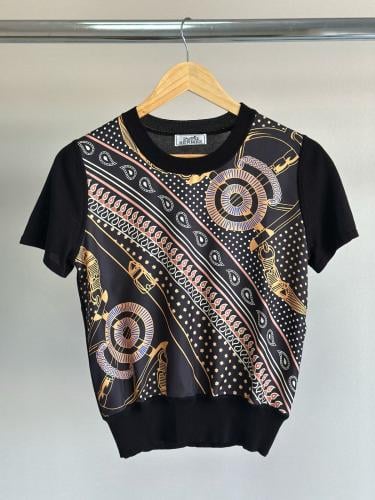 Hermes Black Printed Half Sleeve Sweater - E-SEVEN STORE