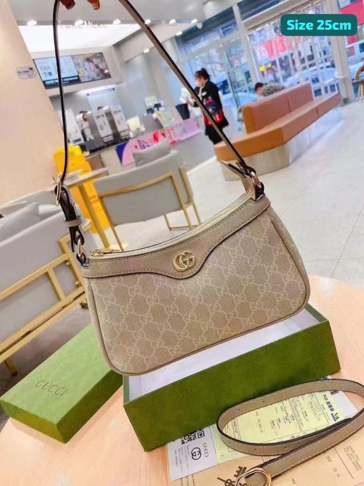 バッグ Gucci Ophidia medium shoulder bag with GG print, beige and ivory