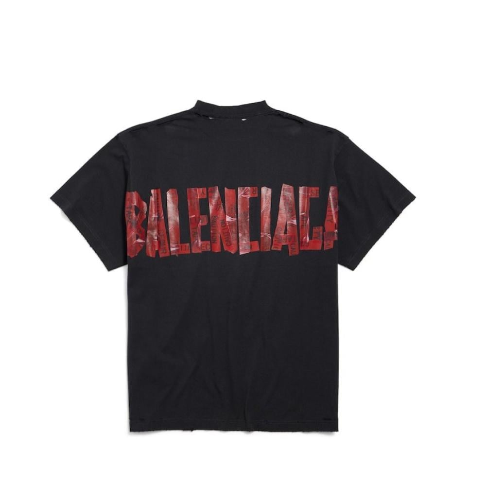 Balenciaga youth black T-shirt with stylish red logo