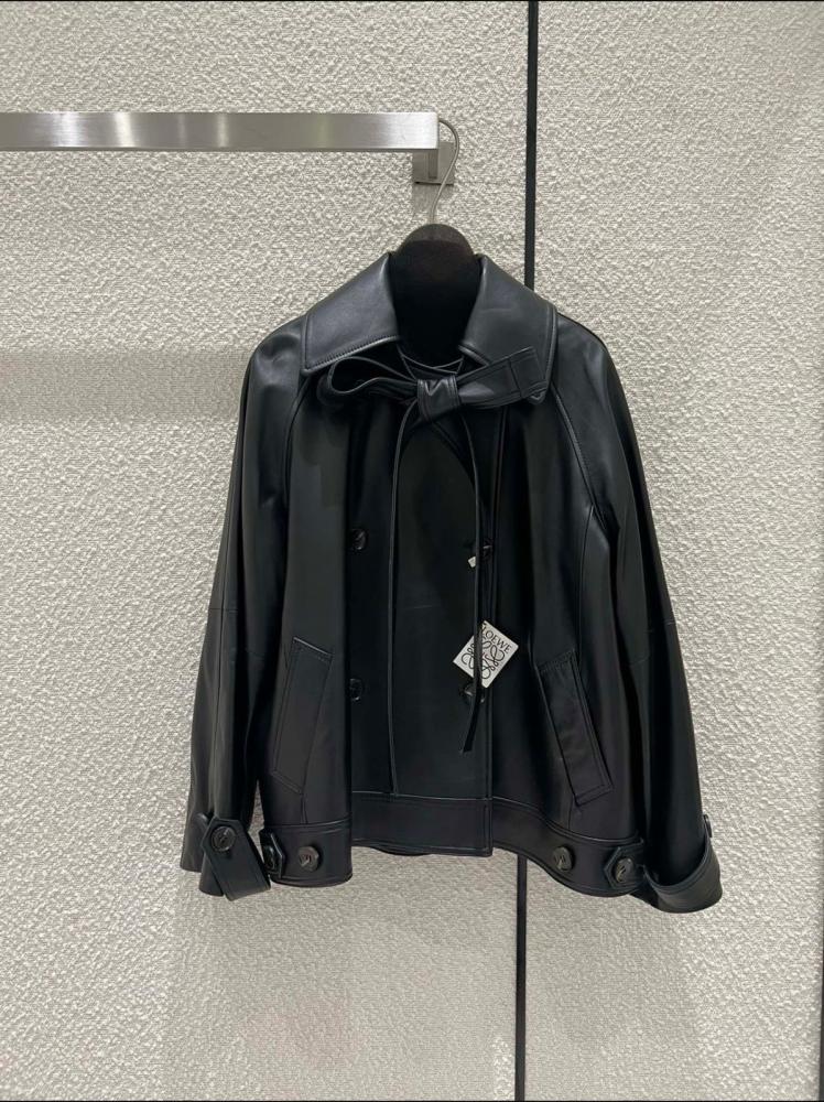 Louis Vuitton Women's Leather Jacket with Elegant Knot in Black