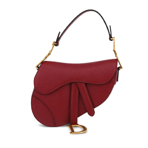 Elegant Dior saddle bag with flap and shoulder strap, elegant red