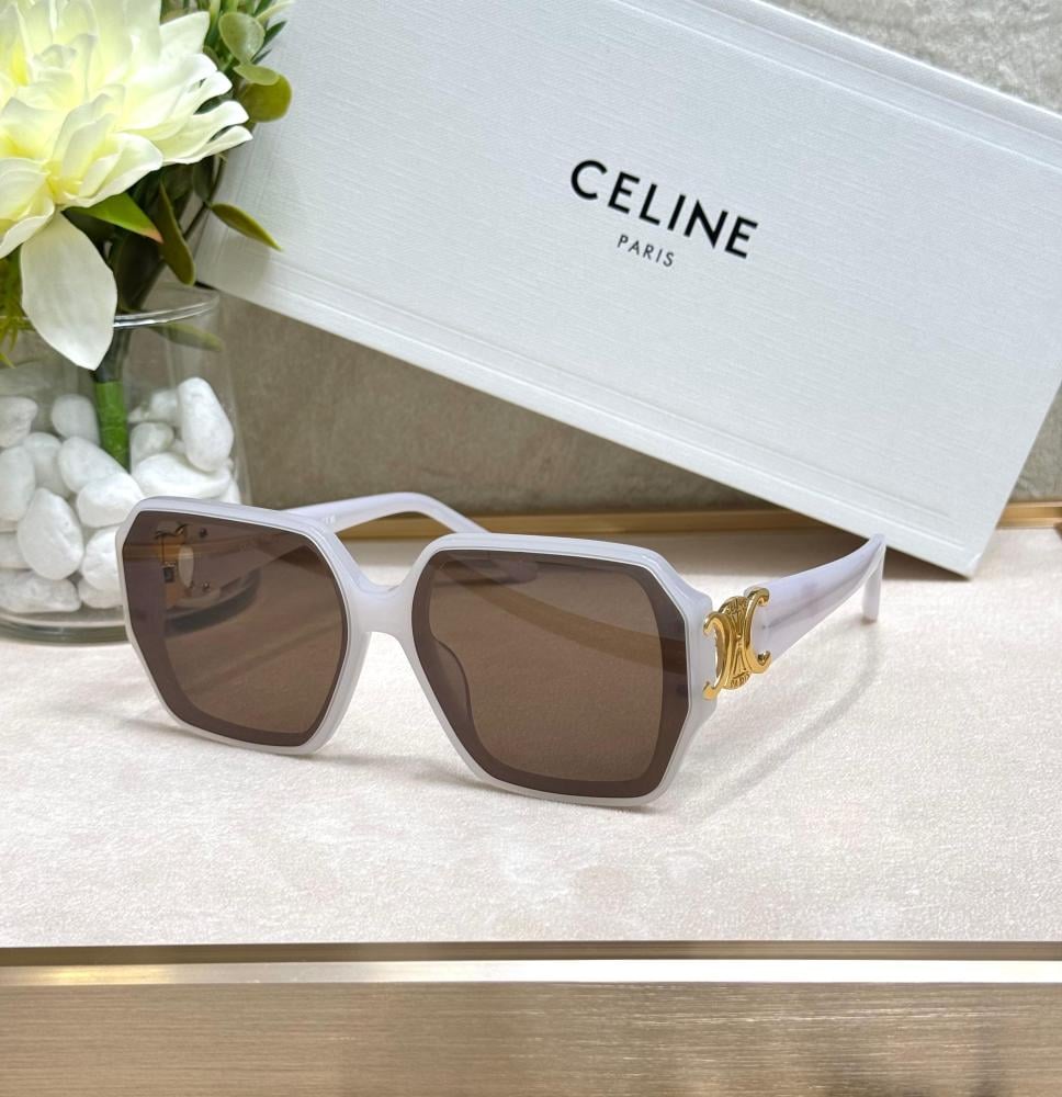 Celine square sunglasses in white with a gold logo E-SEVEN STORE