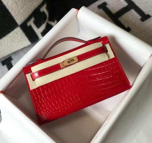 Hermès Kelly Croco Bag in Bold Red - E-SEVEN STORE
