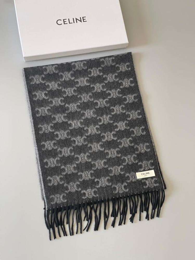Celine Women's Thick Logo Scarf in Grey - E-SEVEN STORE