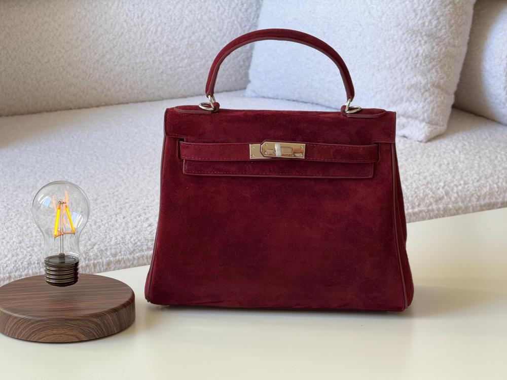 Hermes Birkin 28cm Suede Bag in Red Velvet Luxury