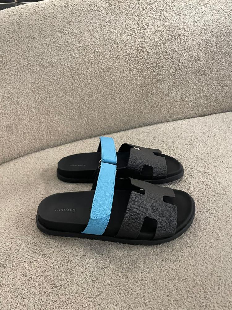Men's Armaz Shaper Slippers, Black and Blue Leather