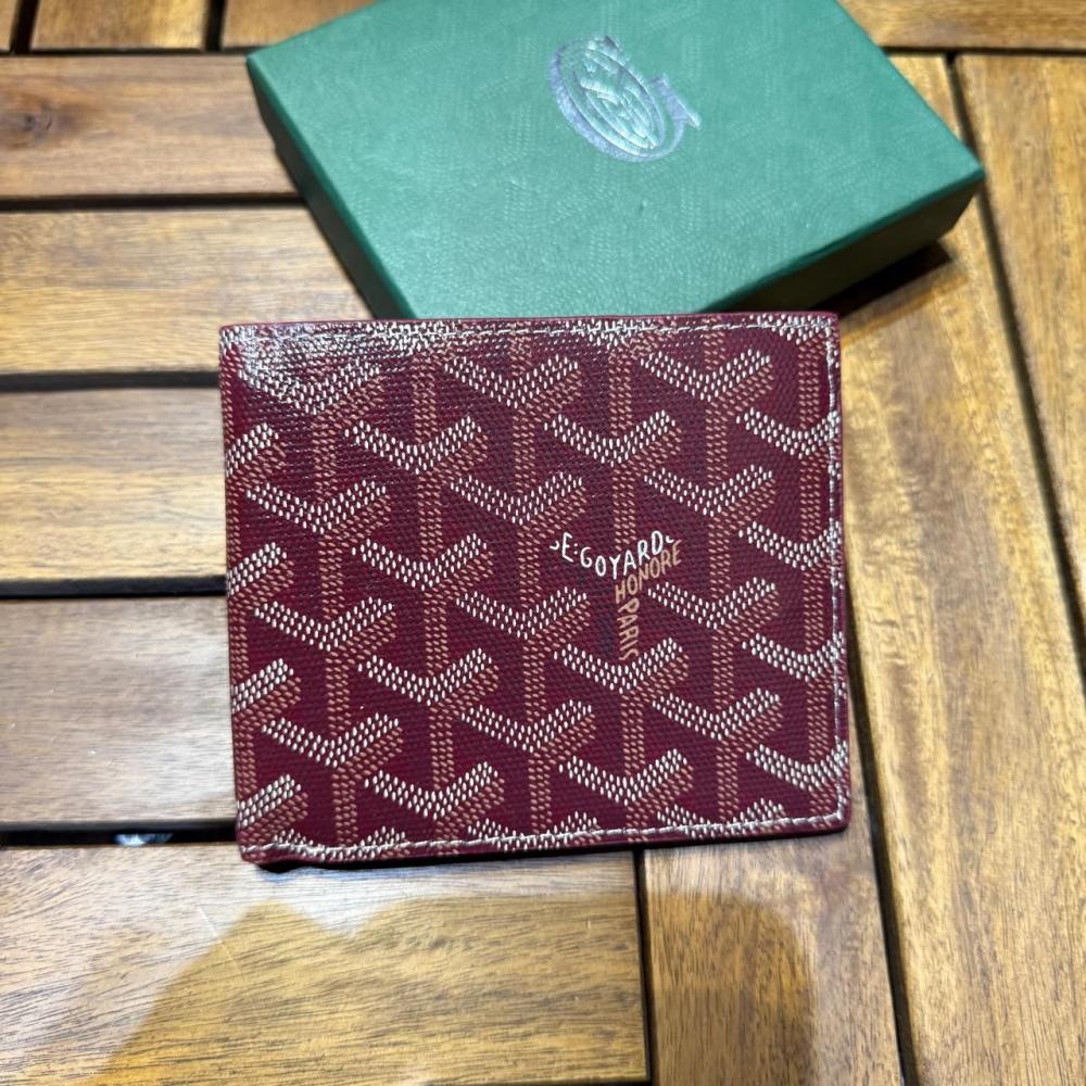 Goyard Men's Classic Leather Wallet with Brand Logo, Burgundy