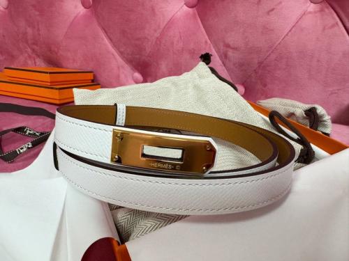 Hermes Women's White Leather Slim Belt - E-SEVEN STORE