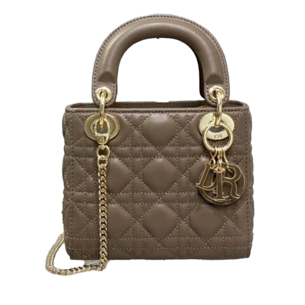Mini Bag Lady Dior 17cm Handbag in Brown with Gold Trim