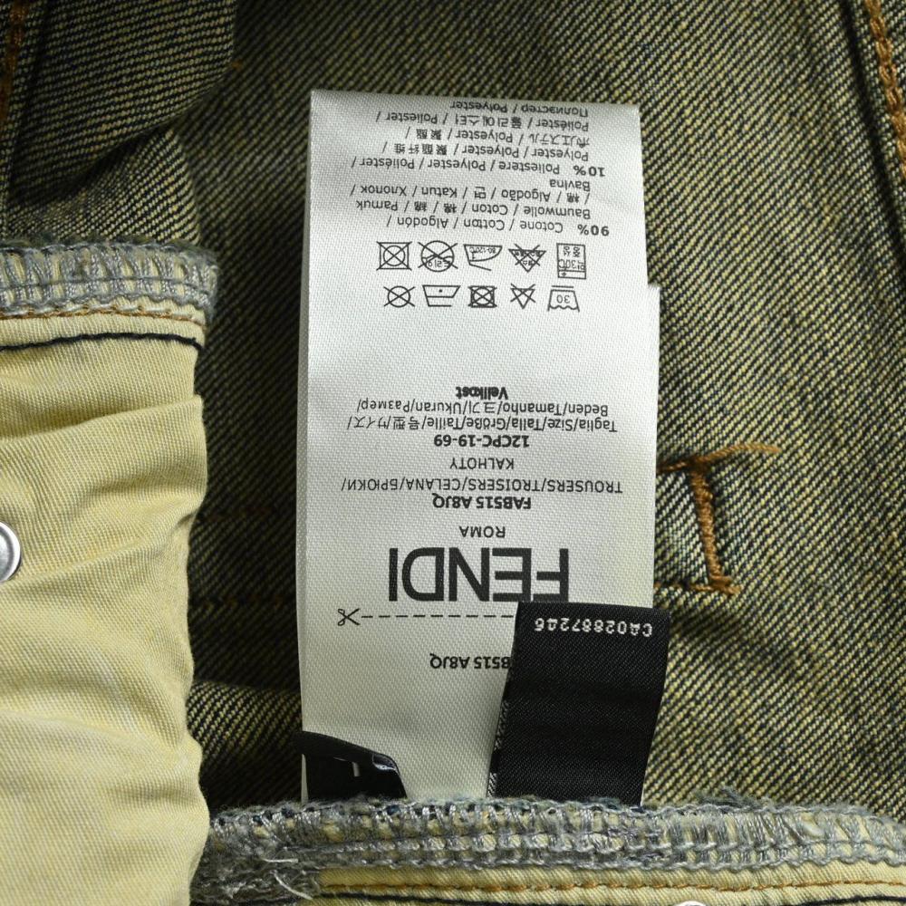 Fendi men's jeans in vintage blue with colorful FF embroidery on