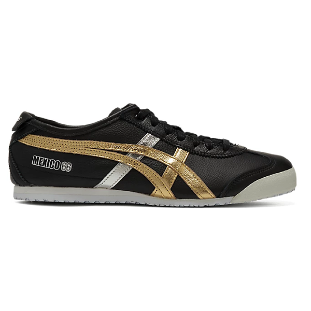 Onitsuka Tiger Mexico 66 Black Shoes with Silver and Gold Logo E