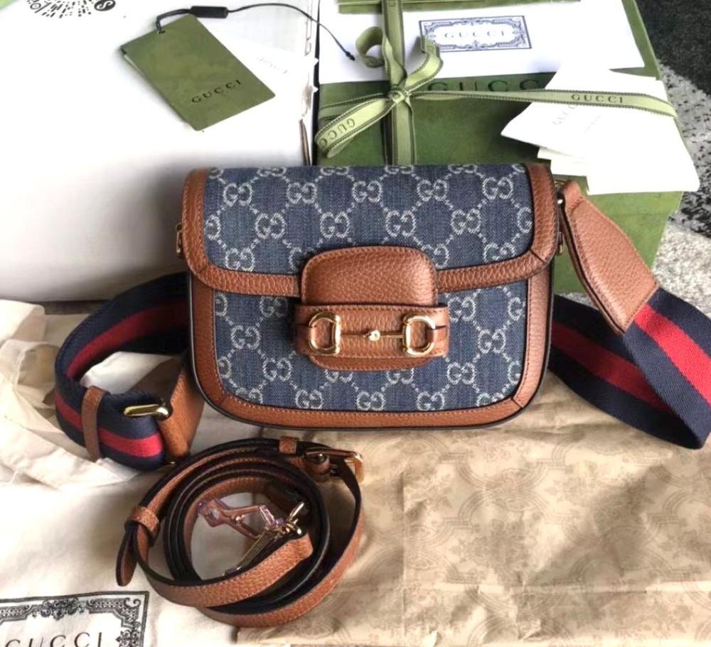 Gucci Horsebit Women's Bag in Navy and Brown with the Brand's Logo