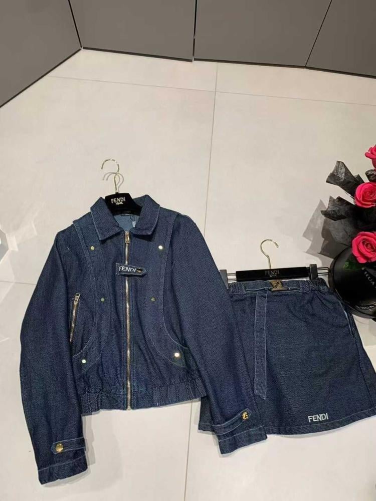 ジャケット FENDI Denim Mini Skirt Fendi Casual Women's Denim Short Skirt with Jacket in Dark