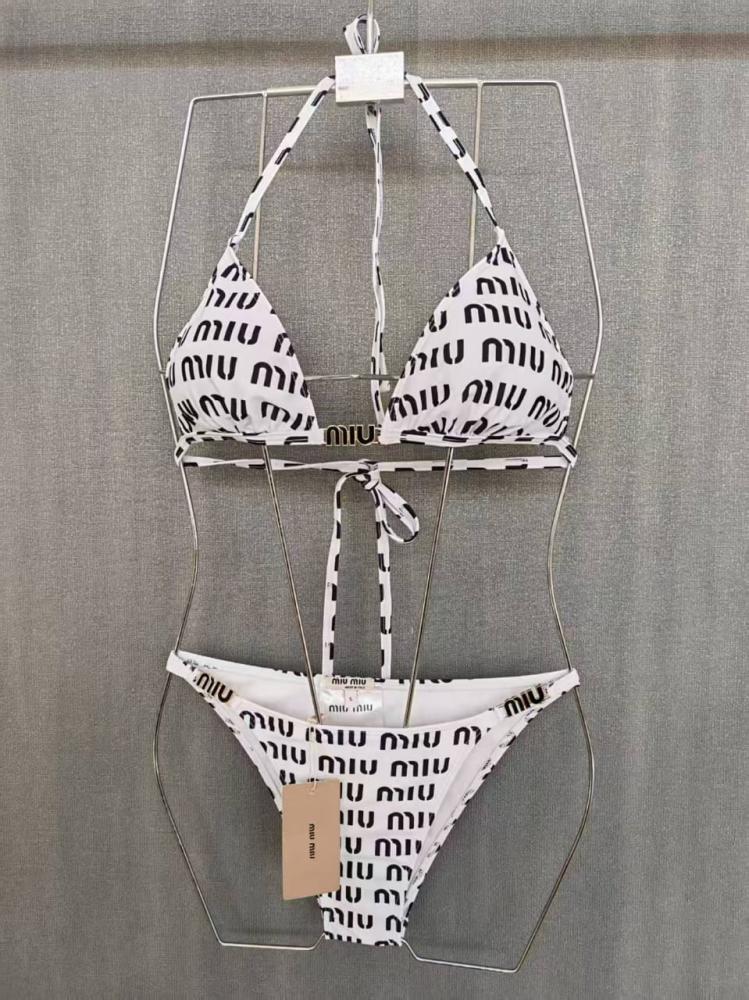 ビキニ MIU MIU LOGO SWIMWEAR Miu Miu Women's Two-Piece Bikini, White Logo - E-SEVEN STORE