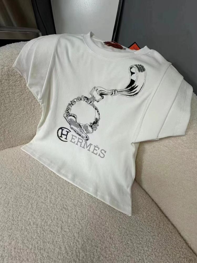 Hermes T-Shirt Embroidered Pocket Straight Tee White 40