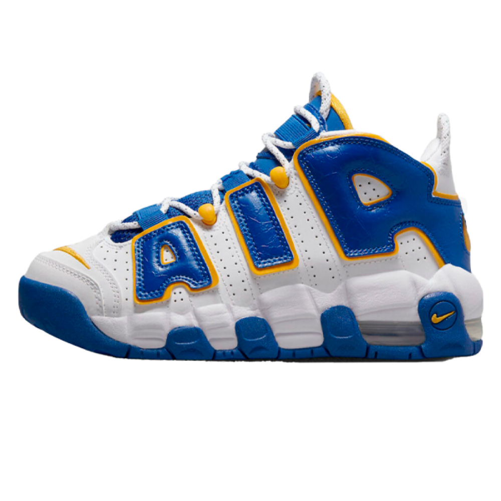 Nike Air More Uptempo White, Navy, and Yellow Unisex Sneakers