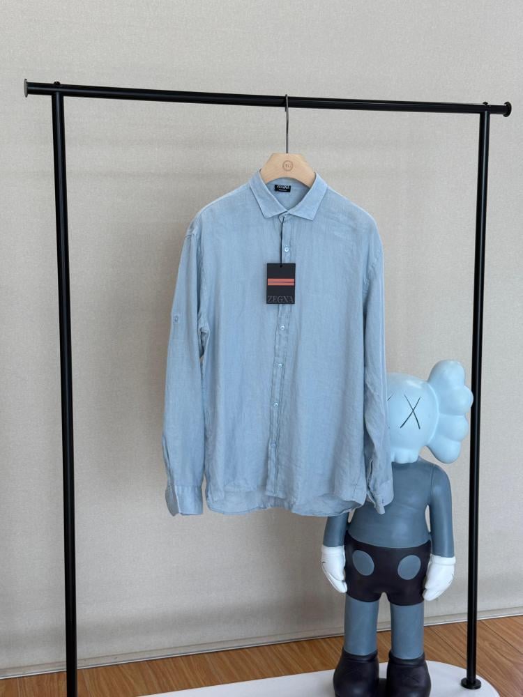 Zegna long-sleeved blue button-front shirt - E-SEVEN STORE