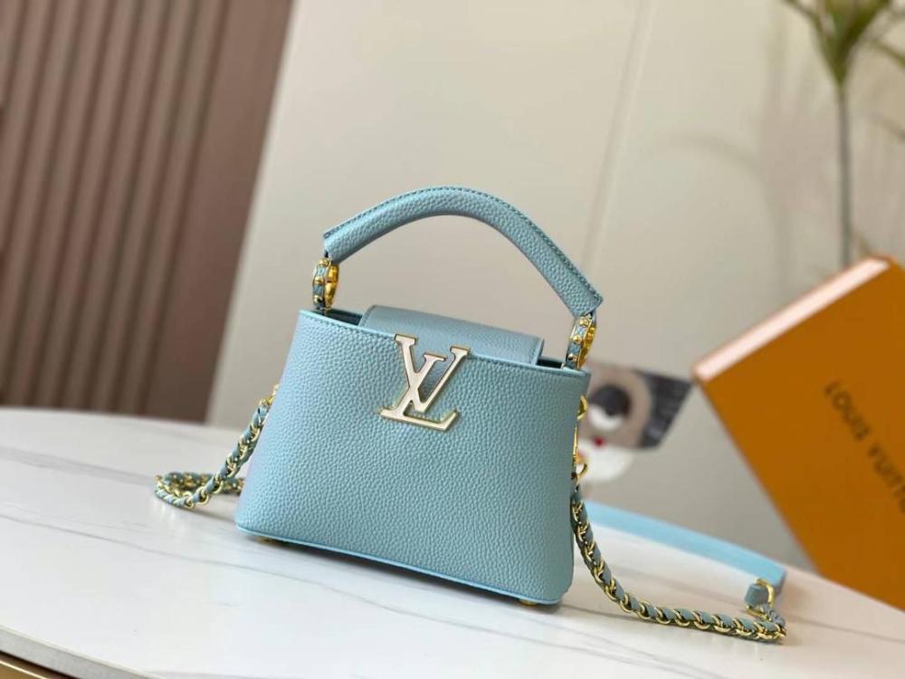 Louis Vuitton Capucine Top Handle Bag in Blue Grain Leather