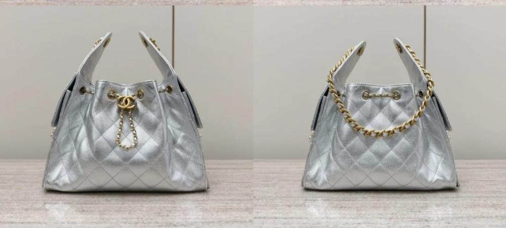 シャネル Chanel 25 Chain Shoulder Bag in Metallic Silver - E-SEVEN STORE