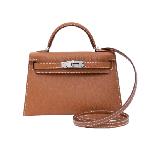 Hermes Mini Kelly 20 bag, caramel-colored Epsom leather, silver