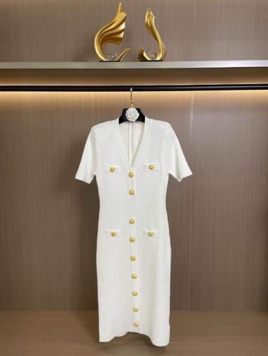Balmain white sporty bodycon dress with gold buttons - E-SEVEN STORE